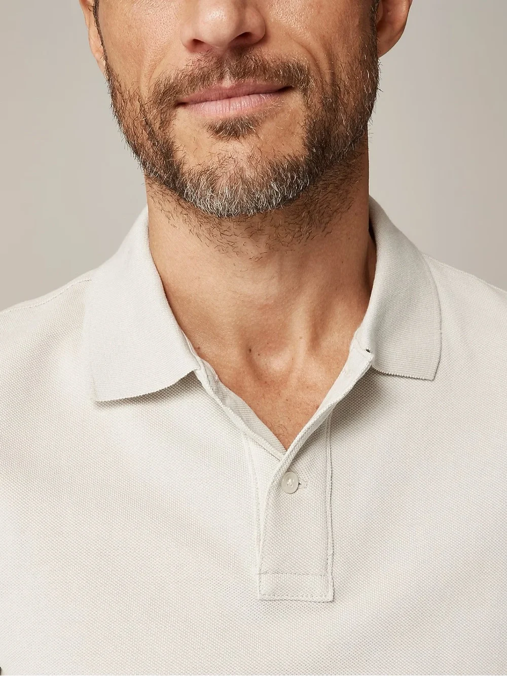 J. CREW Long-sleeve classic piqué polo shirt in Stone Size L NWD $89.50 BJ304